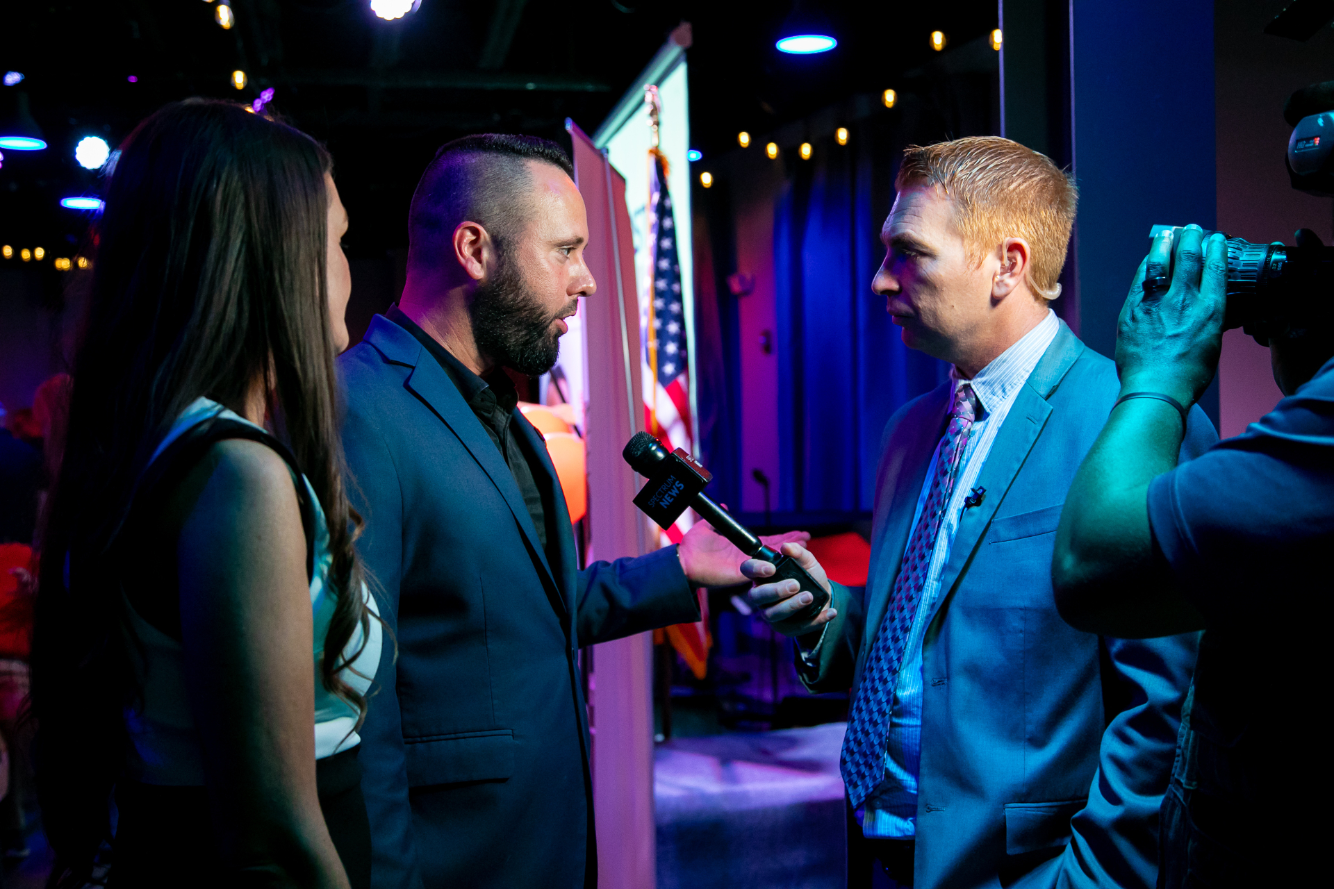 Austin Arthur being interviewed by Spectrum News on election night