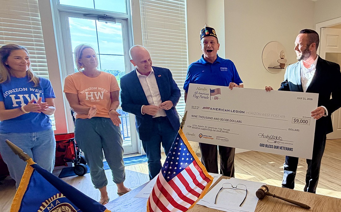 The Hamlin All-American Flag Parade presenting a donation to American Legion Post 419