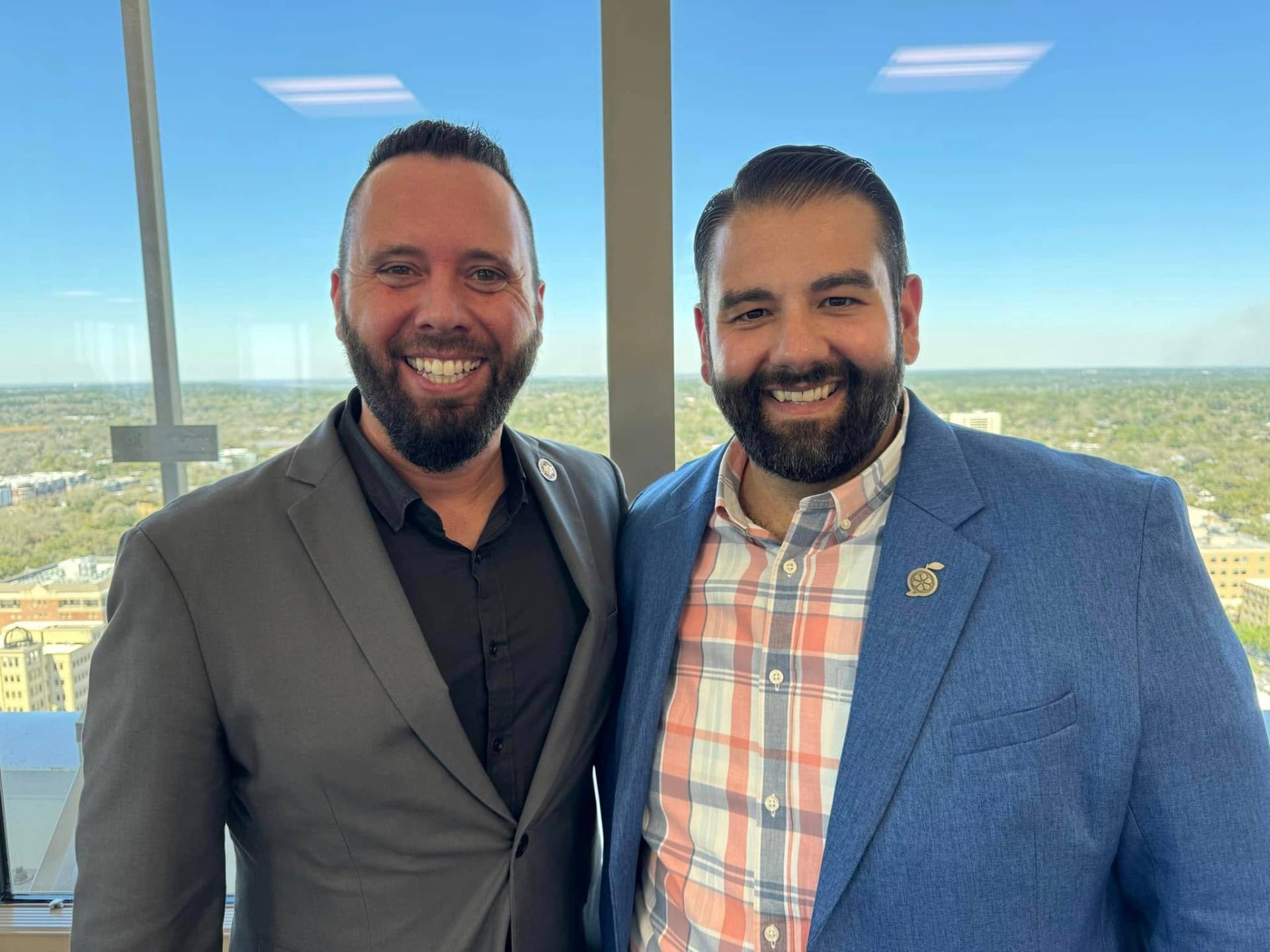 Austin Arthur with a colleague at a downtown meeting